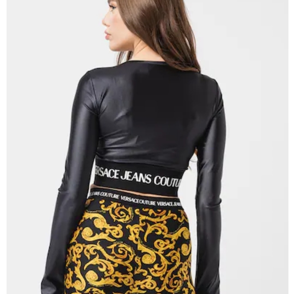 Versace Jeans Collection Black Logo-Waist Cropped Long Sleeve Top - Picture 3 of 12